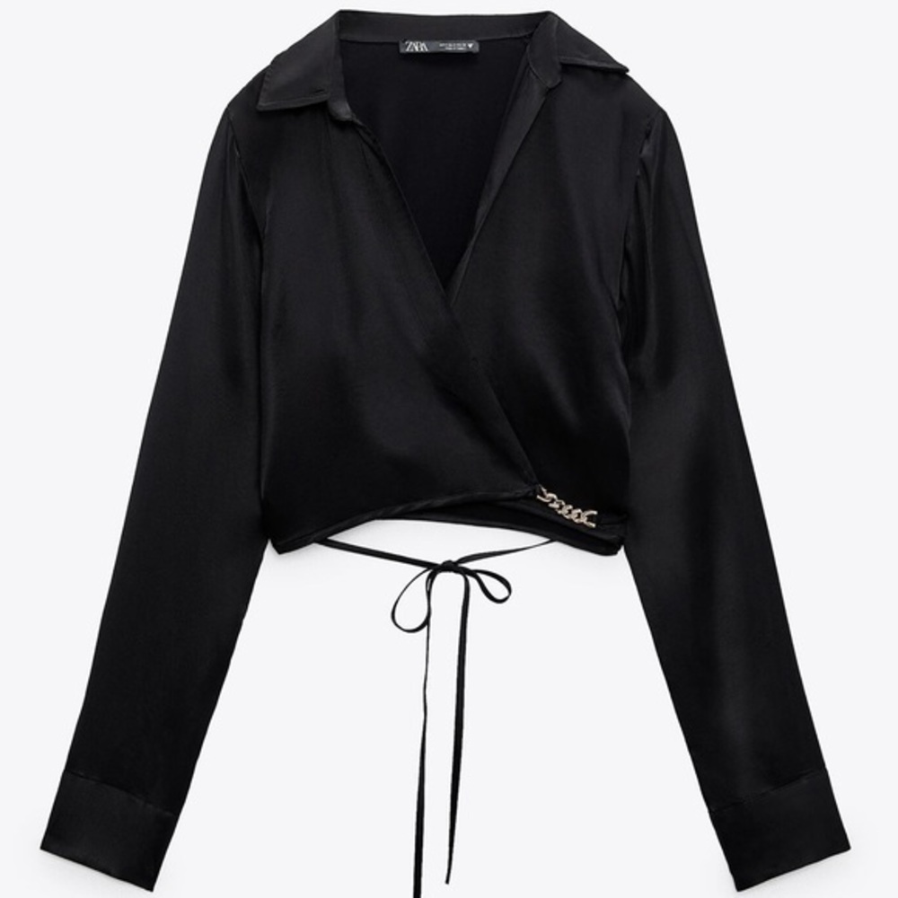 Zara satin crop top chain appliqué 3067 902